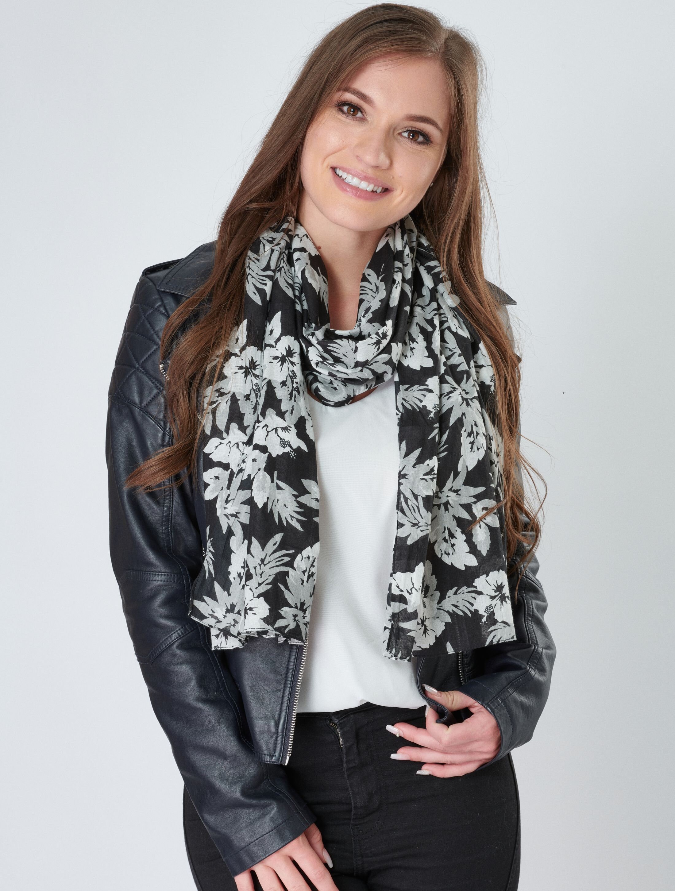 Organic Cotton Scarf With Bold Hibiscus Flower Print in