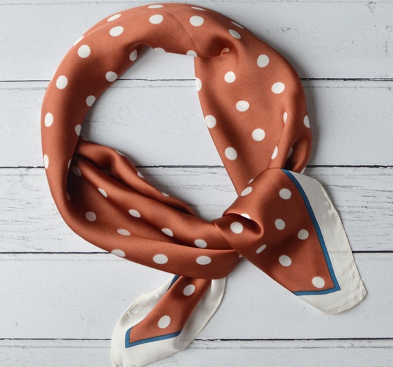 Polka Dot Scarf Copper With Ivory Spot Square Headscarf Silky Rust