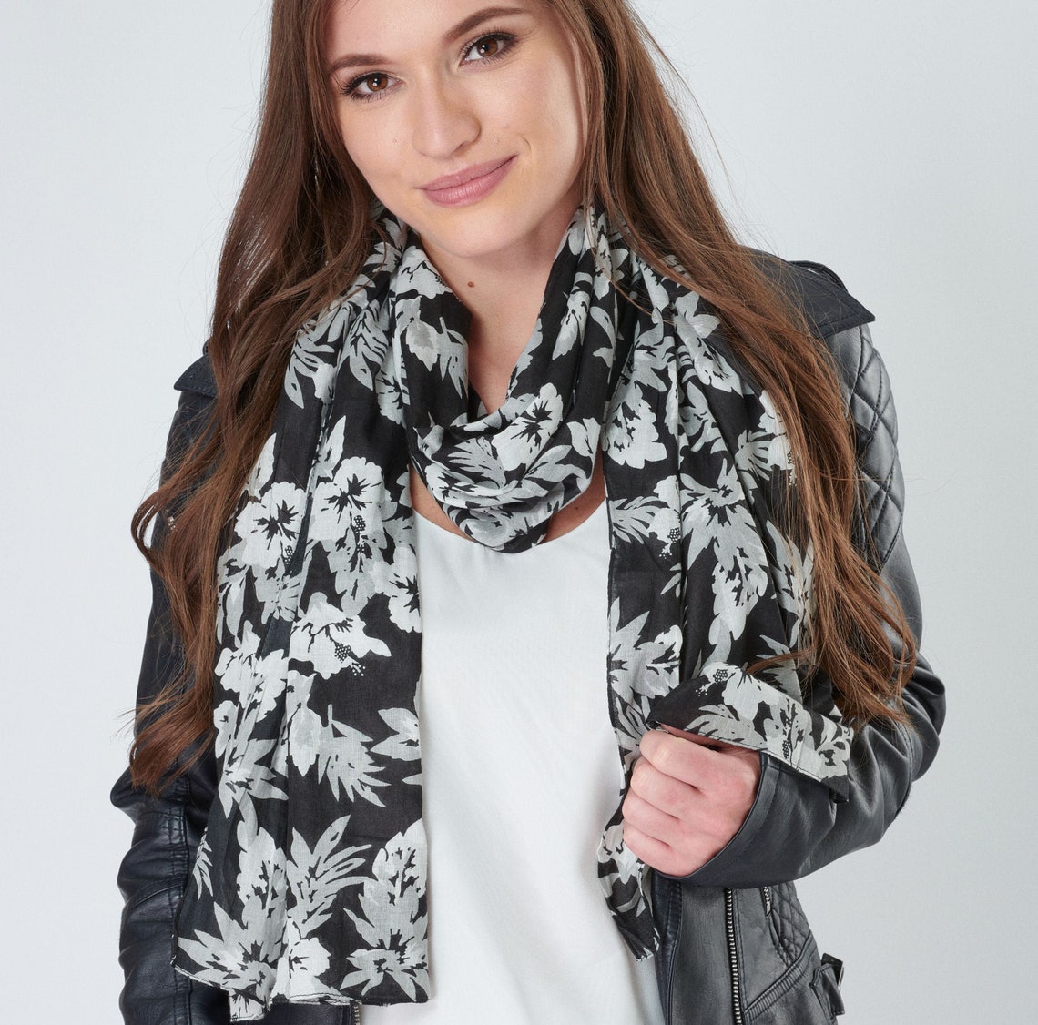Luxurious Hibiscus Flower Scarf in Cantaloupe main image 0