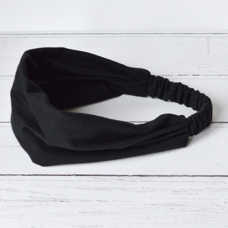 Headband for Women Black Wide Comfortable Non Slip Cotton Jersey image 4