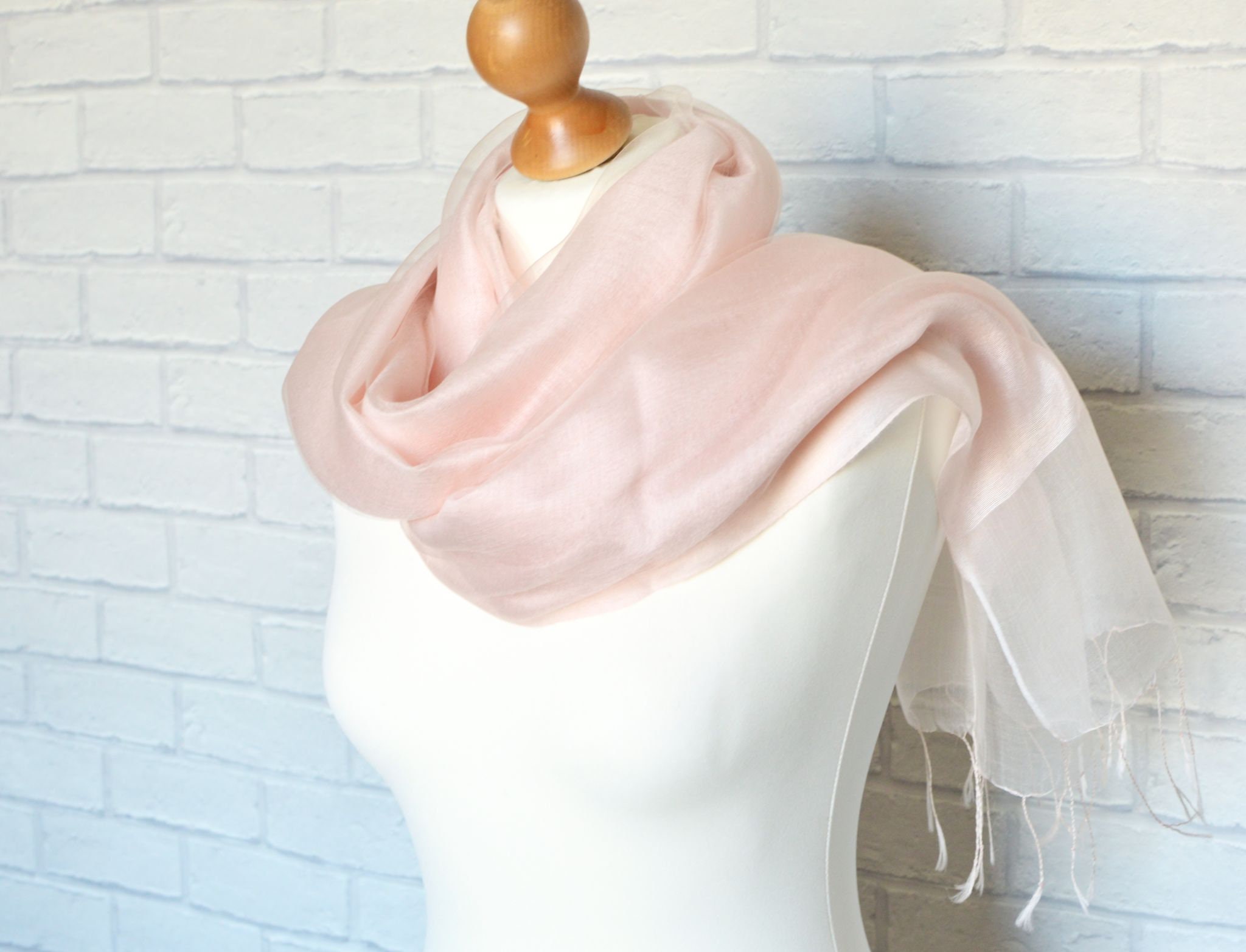 Blush Pink Organza and Crepe Silk/Viscose Tasseled Bridal Bridesmaid