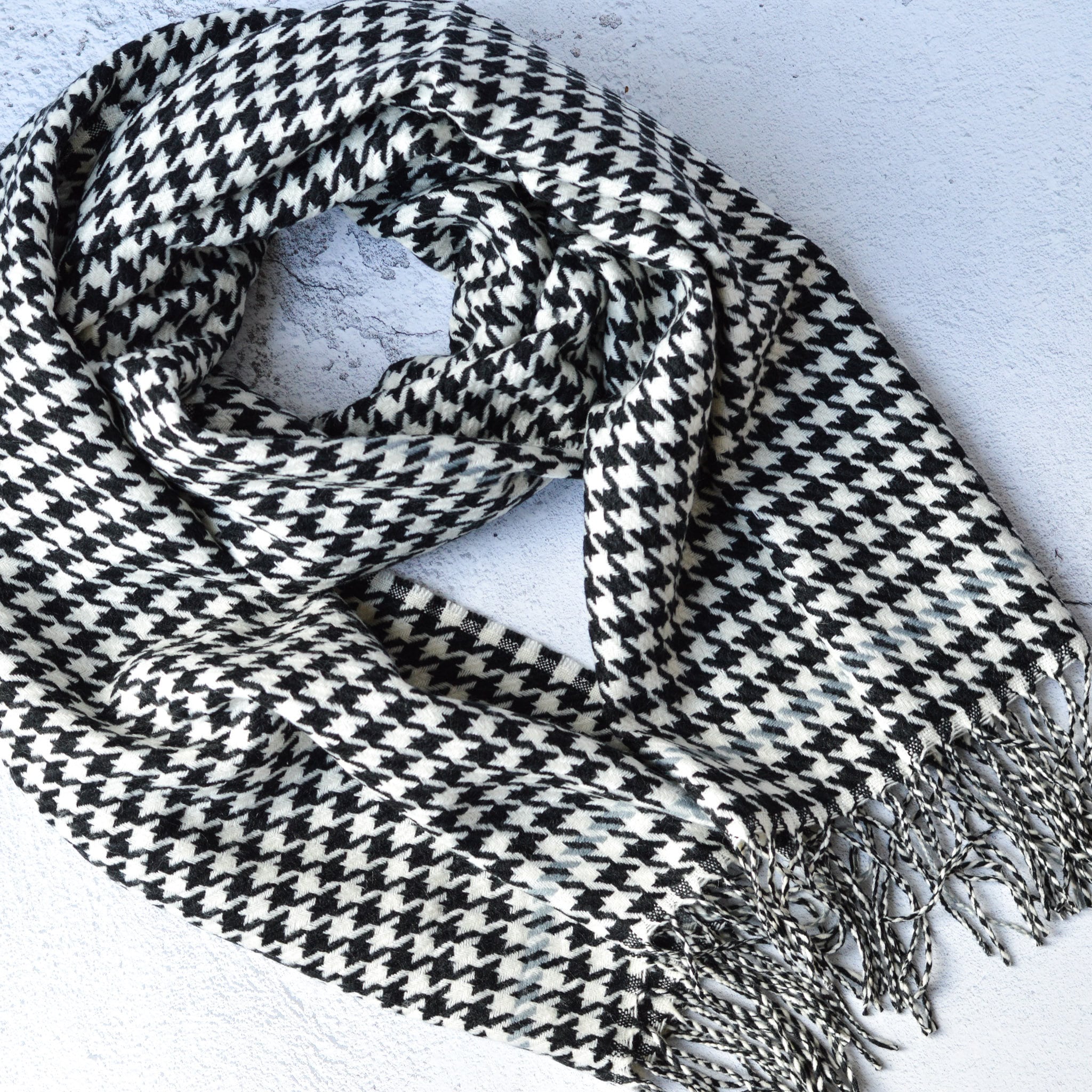 Houndstooth Scarf Large Black and White Check Scarf with Etsy