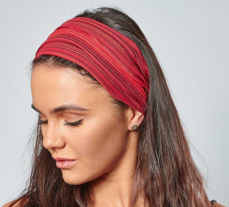 Nepalese Bandana Red Stripe Cotton Headband image 1