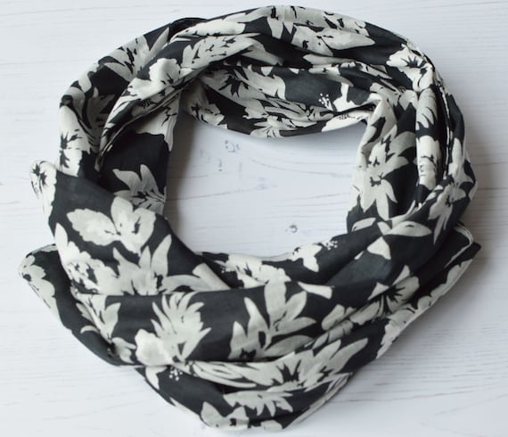 Organic Cotton Scarf With Bold Hibiscus Flower Print in