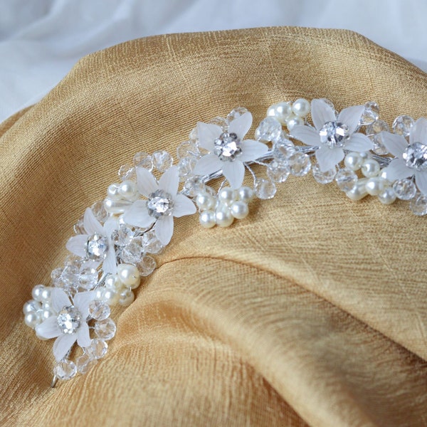 Faux Pearl and Crystal Floral Hair Accessory Ivory Bridal Beaded Hair Slide