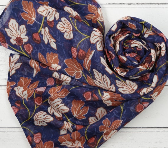 Buy Ladies Scarf Navy Blue and Burnt Orange Fig Print Large Light Online in  India - Etsy
