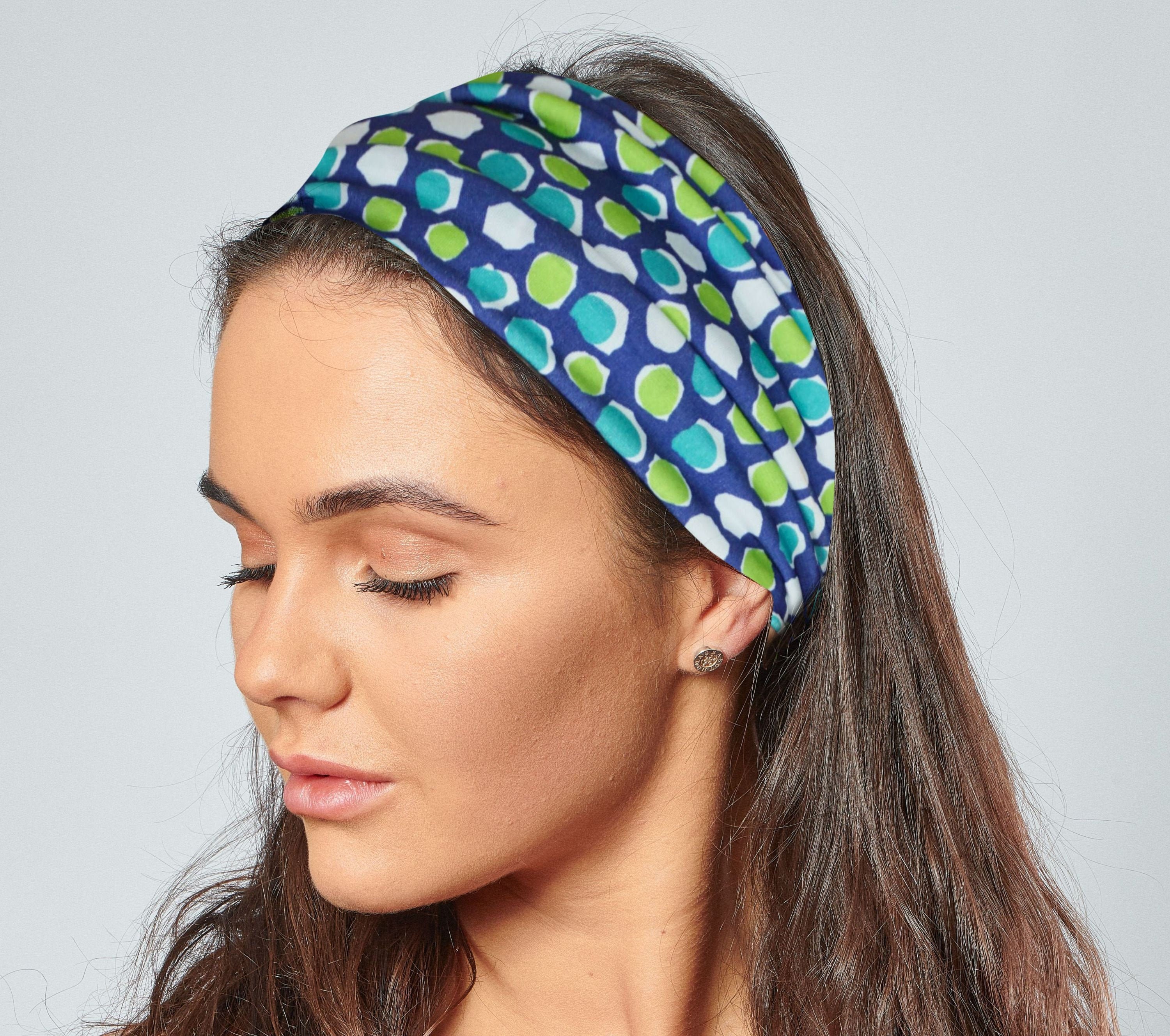 Abstract Spot Headband Violet Teal Lime & White Stretch Jersey Bandana