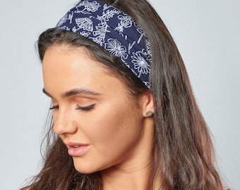 Organic Cotton Headband Zara Floral Jersey Elasticated Back Bandana by Antonia York