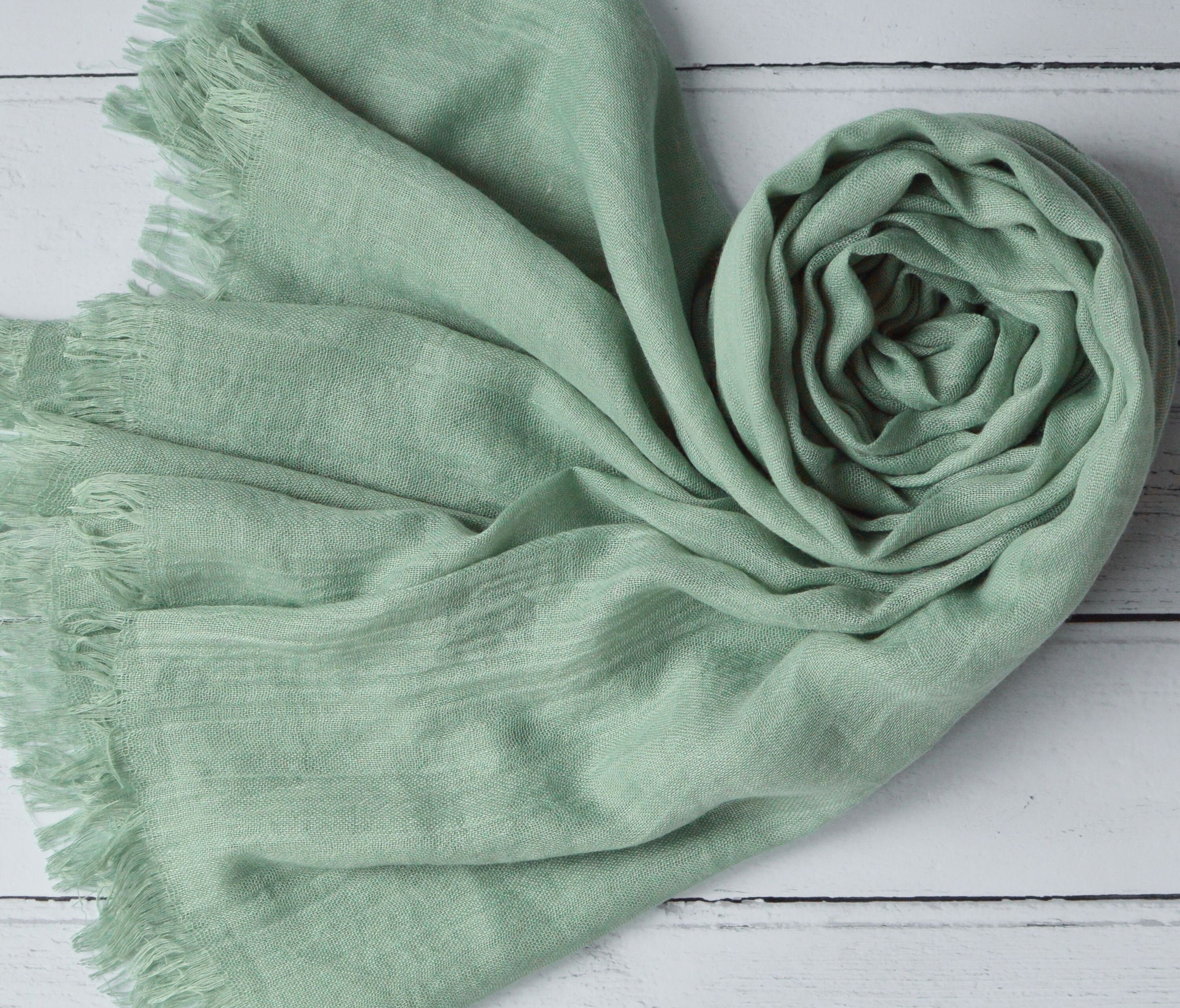 Sage Green Scarf Large Super Soft Light Weight Fine SemiSheer Weave
