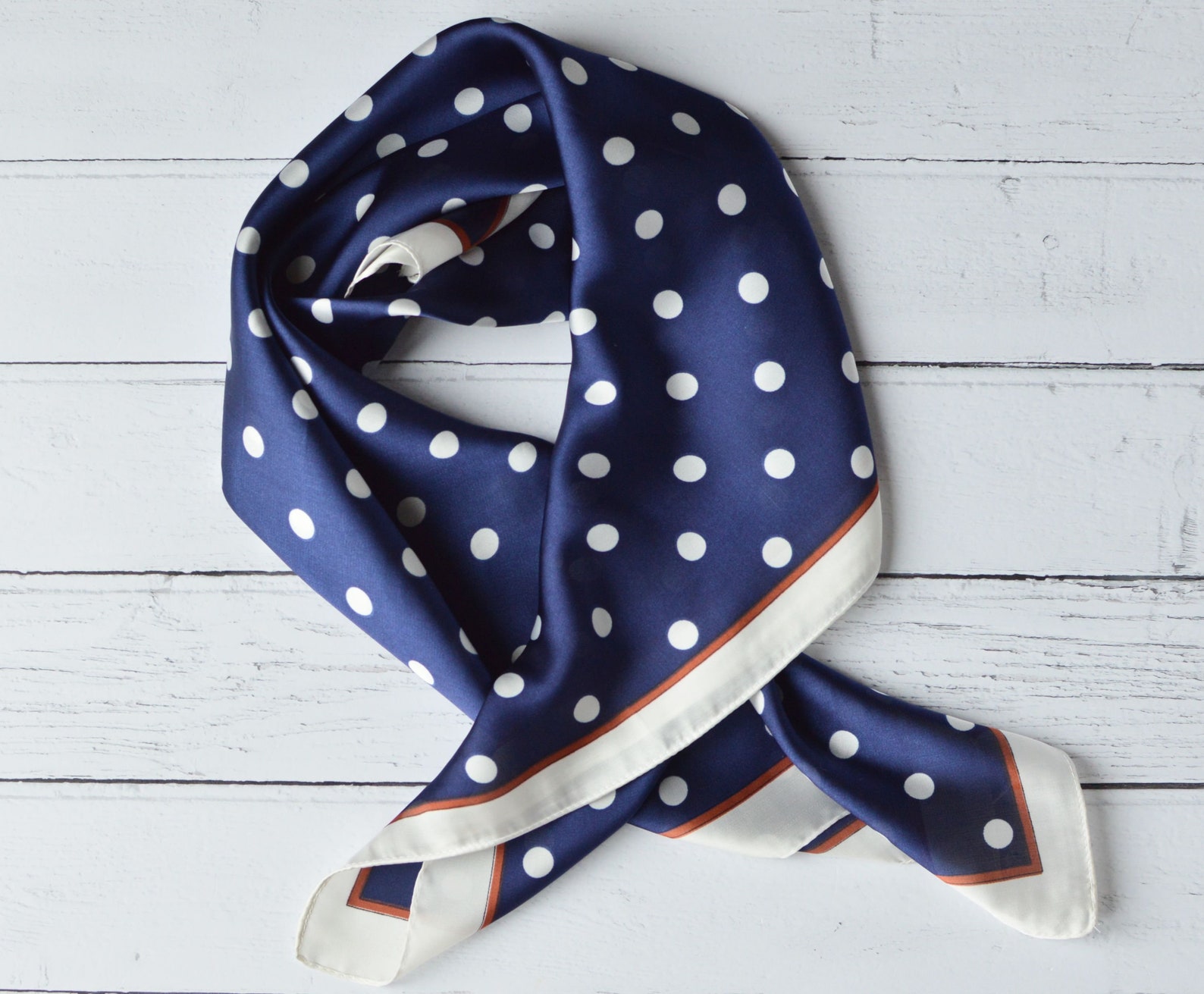 Polka Dot Scarf Navy With Ivory Spot Square Headscarf Silky Etsy UK