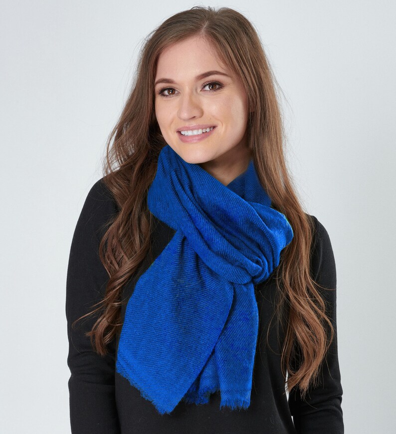 Soft Cashmere Wool Scarf Handwoven Nepalese Wrap in Royal Blue Etsy