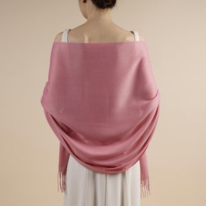 April Rose Pink Pashmina Soft Light Weight Large Special Occasion Wrap with Tassels
