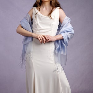 Sophia Pale Blue Organza and Crepe Silk/Viscose Tasselled Bridal Bridesmaid Special Occasion Wrap image 3