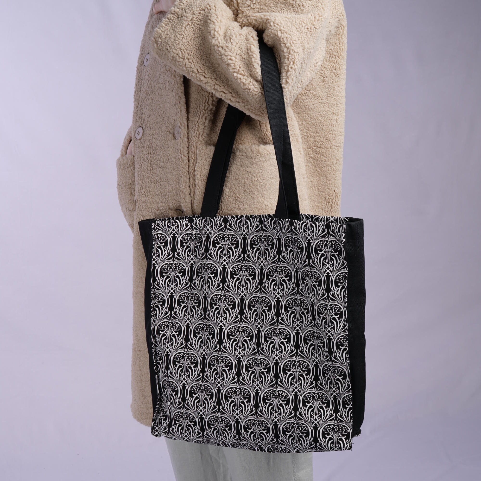 CLEARANCE SALE Tote Bag Canvas Lined Black & White Art