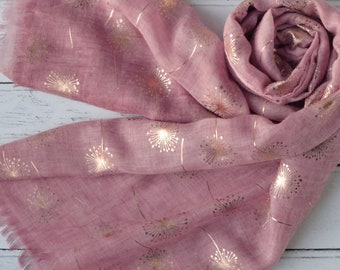 Dandelion Schal-Rose-Pink Soft-Light Wrap mit Rose Metallic Foil Samen-Köpfchen