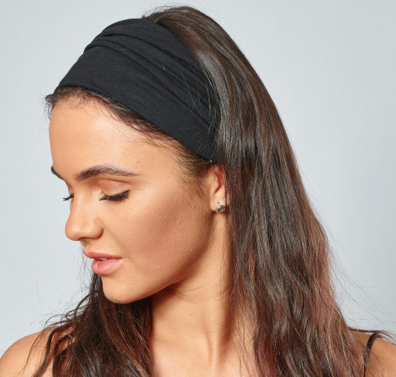 Headband for Women Black Wide Comfortable Non Slip Cotton Jersey