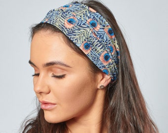 Headband for Women Liberty Style Peacock Feather Print Stretchy Comfortable Bandana