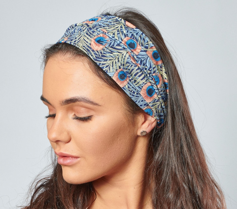Headband for Women Liberty Style Peacock Feather Print Stretchy Comfortable Bandana image 1