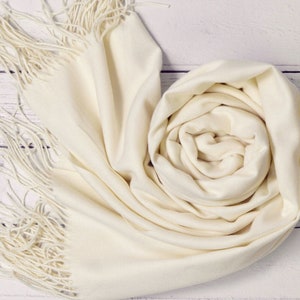 Drew Cream Pashmina Super Soft Large Special Occasion Wrap with Tassels image 4