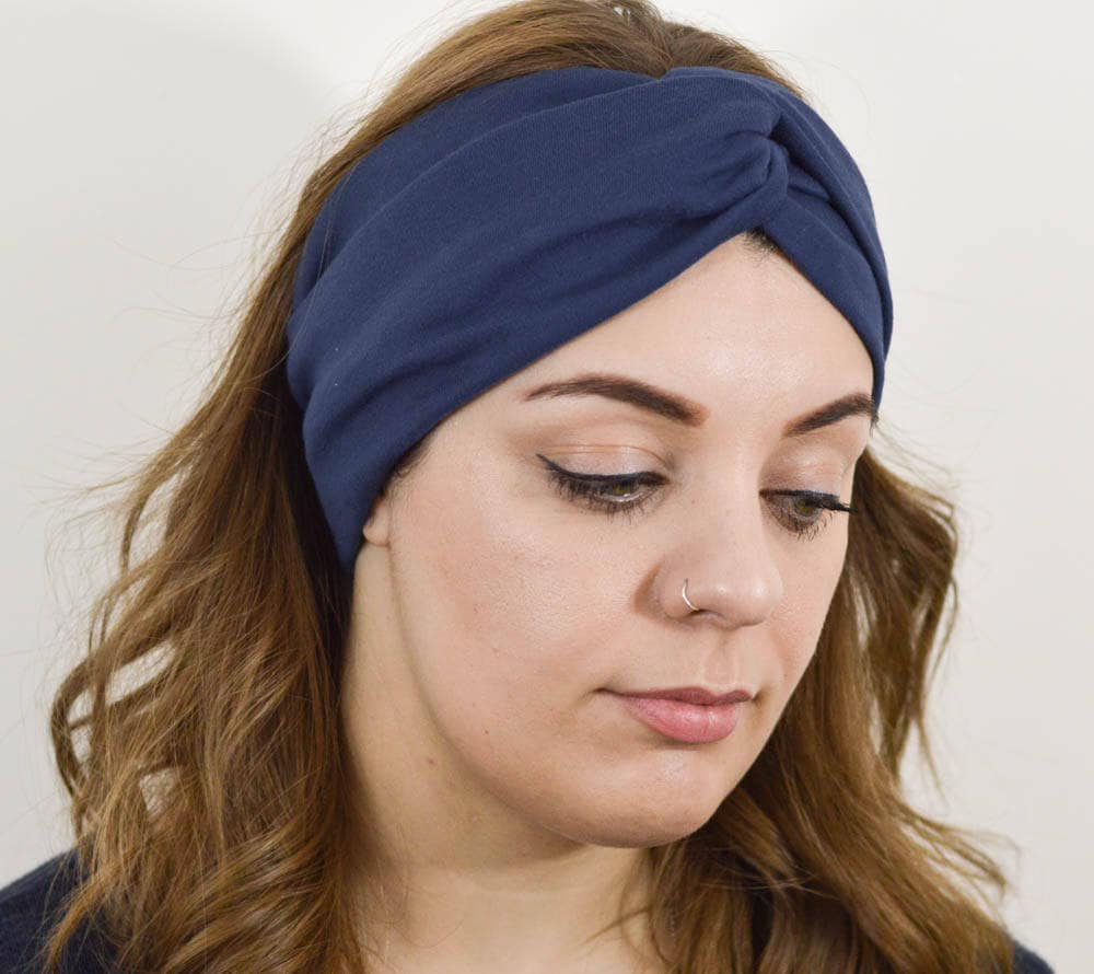 Twisted Knot Headband Navy Blue Cotton Stirnband Bandeau