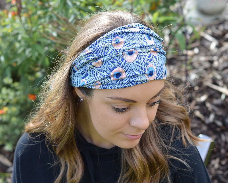 Headband for Women Liberty Style Peacock Feather Print Stretchy Comfortable Bandana image 6