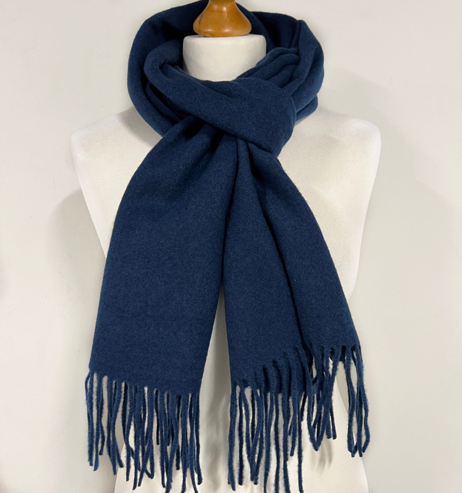 Plain Dark Blue Navy Scarf With Tassels Soft Warm Cosy Plain Dark Blue Navy Scarf With Tassels Soft Warm Cosy