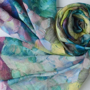 Abstract Floral Scarf Brush Stroke Watercolour Blue Pink Green Turquoise Wrap