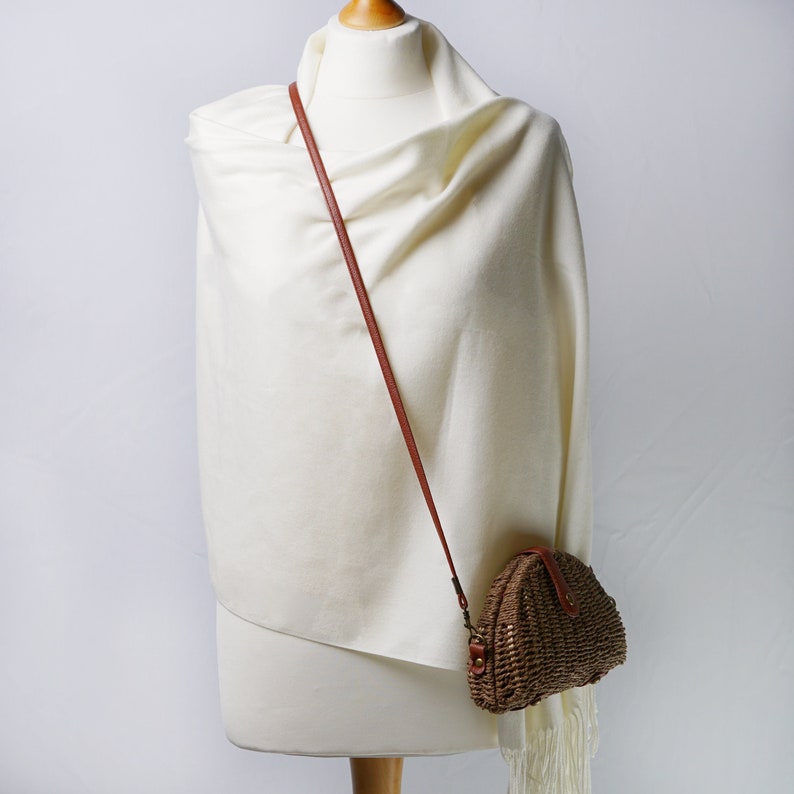 Drew Cream Pashmina Super Soft Large Special Occasion Wrap with Tassels image 6