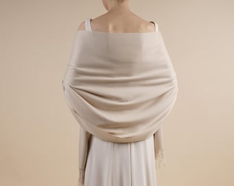 Beige Pashmina Drew Super Soft Large Special Occasion Wrap with Tassels