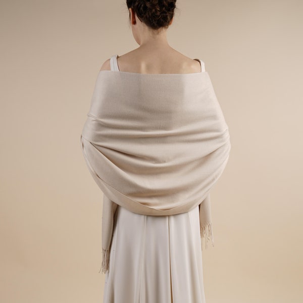 Drew Beige Pashmina Super Soft Large Special Occasion Wrap with Tassels