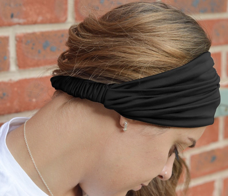Headband for Women Black Wide Comfortable Non Slip Cotton Jersey image 2