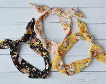 Headband Wire Hair Wrap Vintage Style Floral Print Hair Band Versatile Bendable Jasmine Silky Fabric Hair accessory