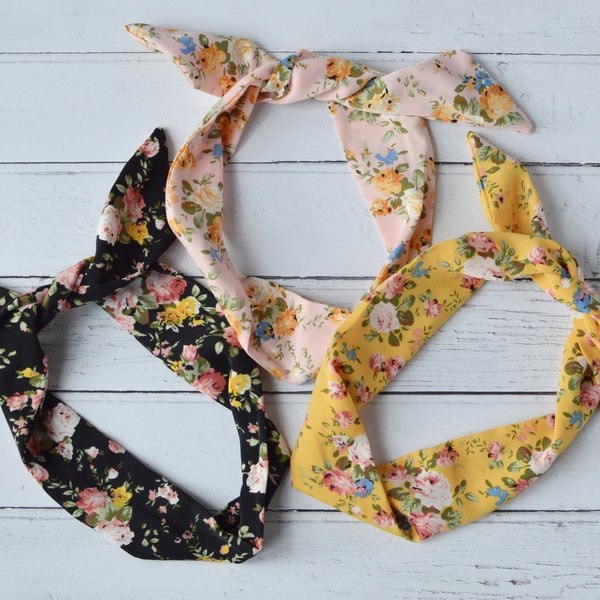 Diadema de alambre con estampado floral, banda para el cabello flexible de estilo vintage