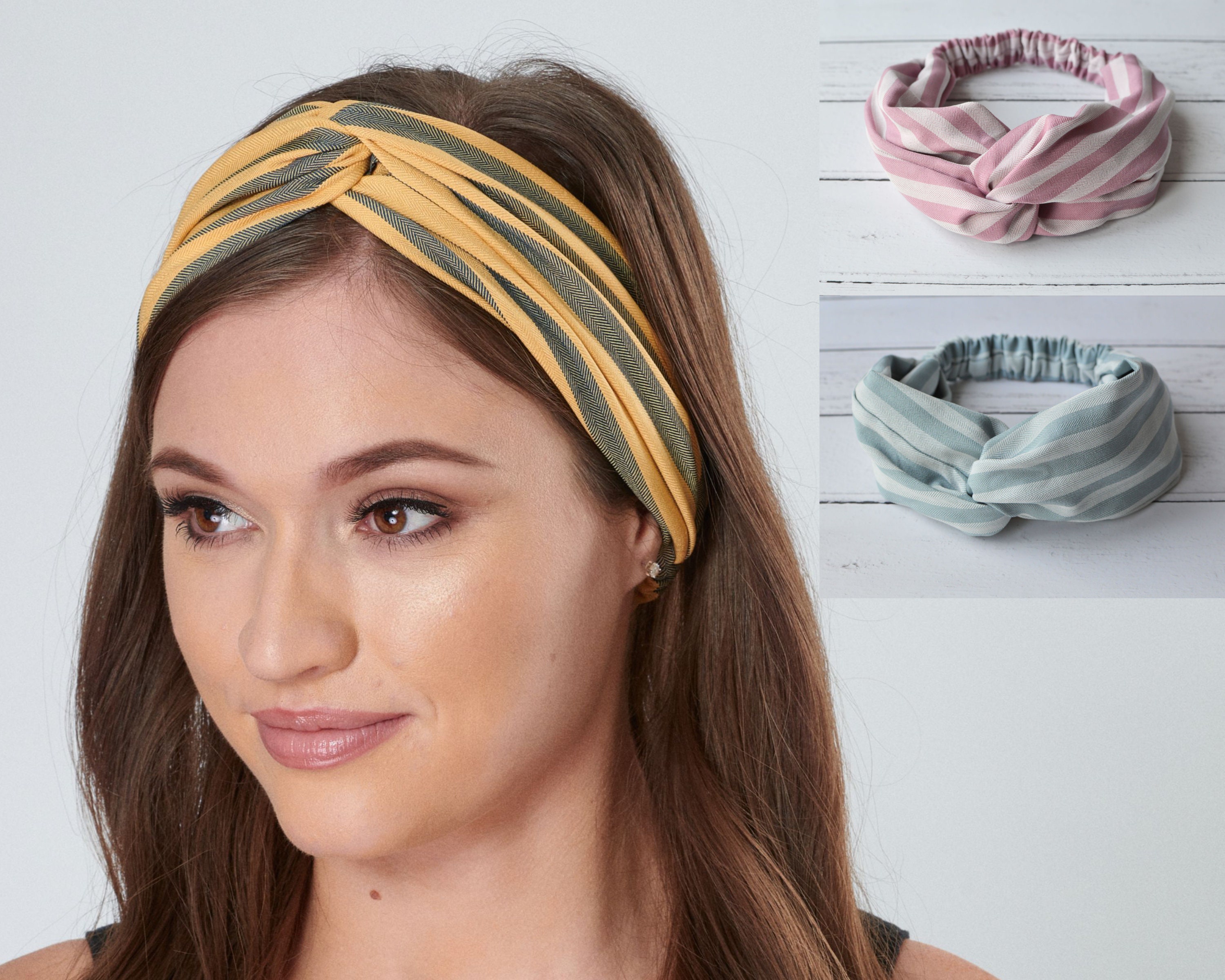 Womens Headbands Twisted Knot Herringbone Twill Striped Hair Bands