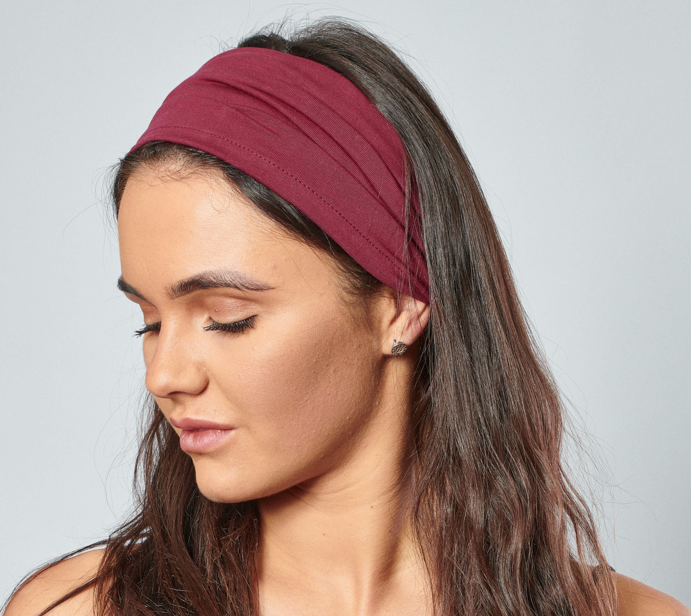 Burgundy Cotton Headband Zara Wide Claret Wine Jersey Headwrap