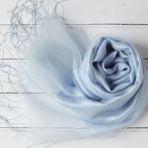 Sophia Pale Blue Organza and Crepe Silk/Viscose Tasselled Bridal Bridesmaid Special Occasion Wrap image 7