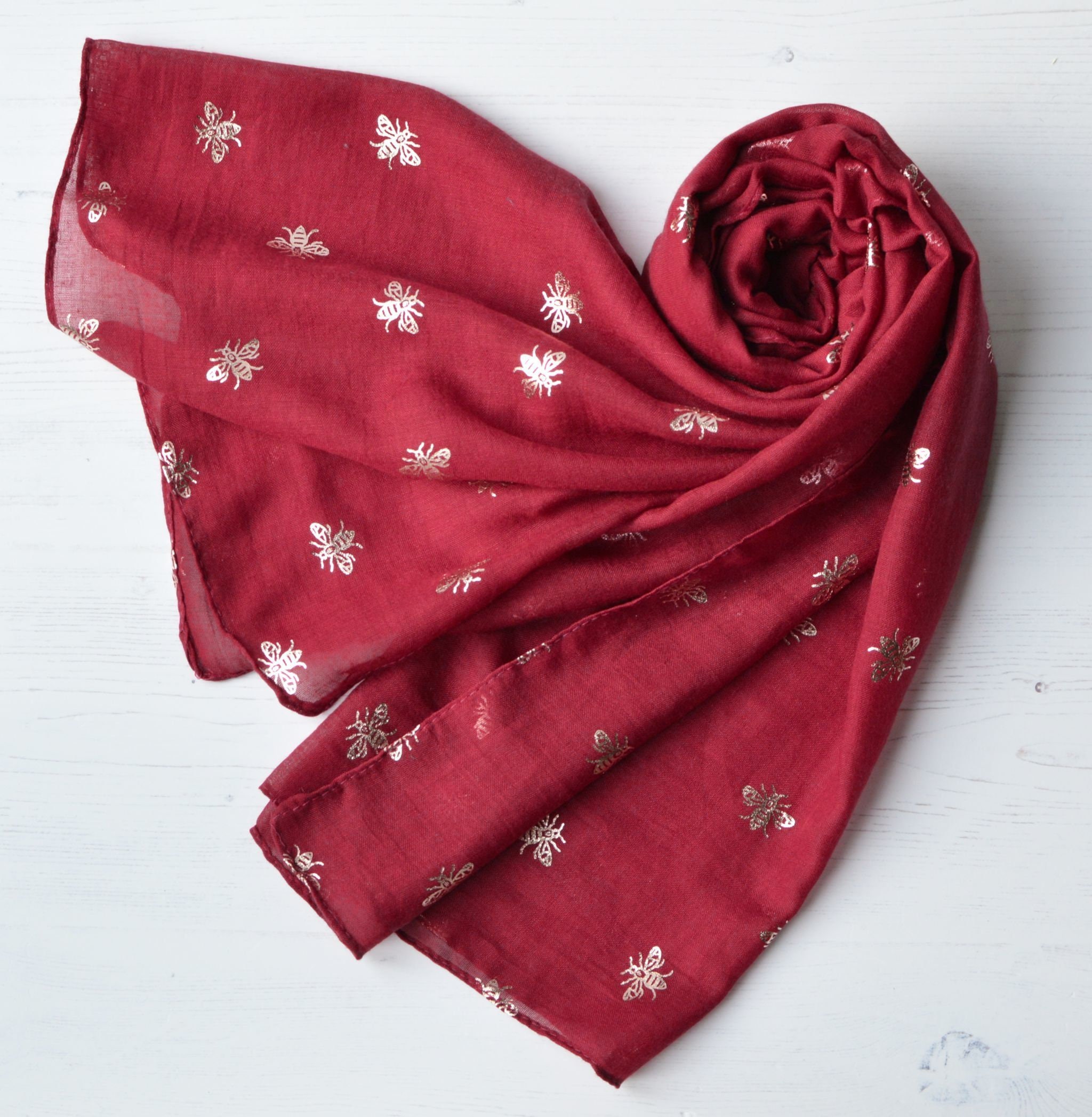 HONEY BEE SCARF LADIES SCARF WITH ROSE GOLD FOIL BEES DESIGN SUPERB SOFT QUALITY