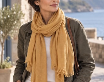 Mustard Yellow Scarf Large Super Soft Modal Blend Light Weight Fine Weave Semi-Sheer Wrap