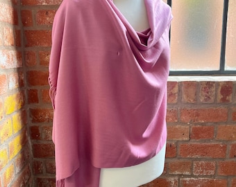 Rose Pink Wrap, Soft Large Shawl with Tassels, Evening and Occasion Wear
