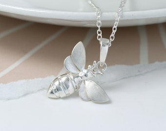 Bee Necklace Small Sterling Silver Bumble Bee Charm Pendant