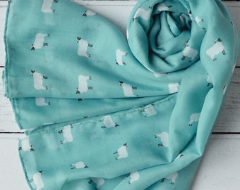 Sheep Scarf Large Soft Mint Green Blue Wrap