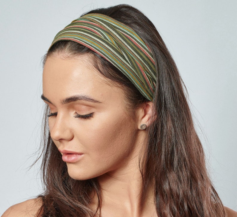 Headband Green Striped Nepalese Bandana Fair Trade Stirnband Boho Headwrap image 1