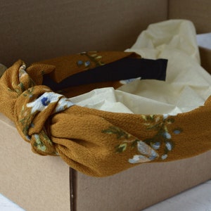 Mustard Floral Bow Headband, Vintage Style, Detachable Bow image 3