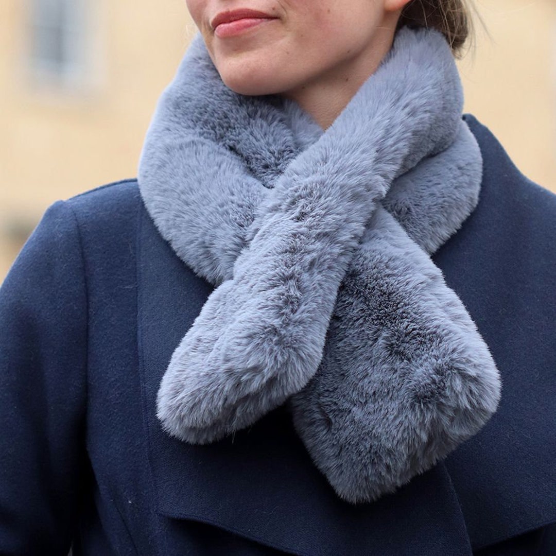 Pull Through Scarf Short Faux Fur Grey Supersoft Loop Scarf