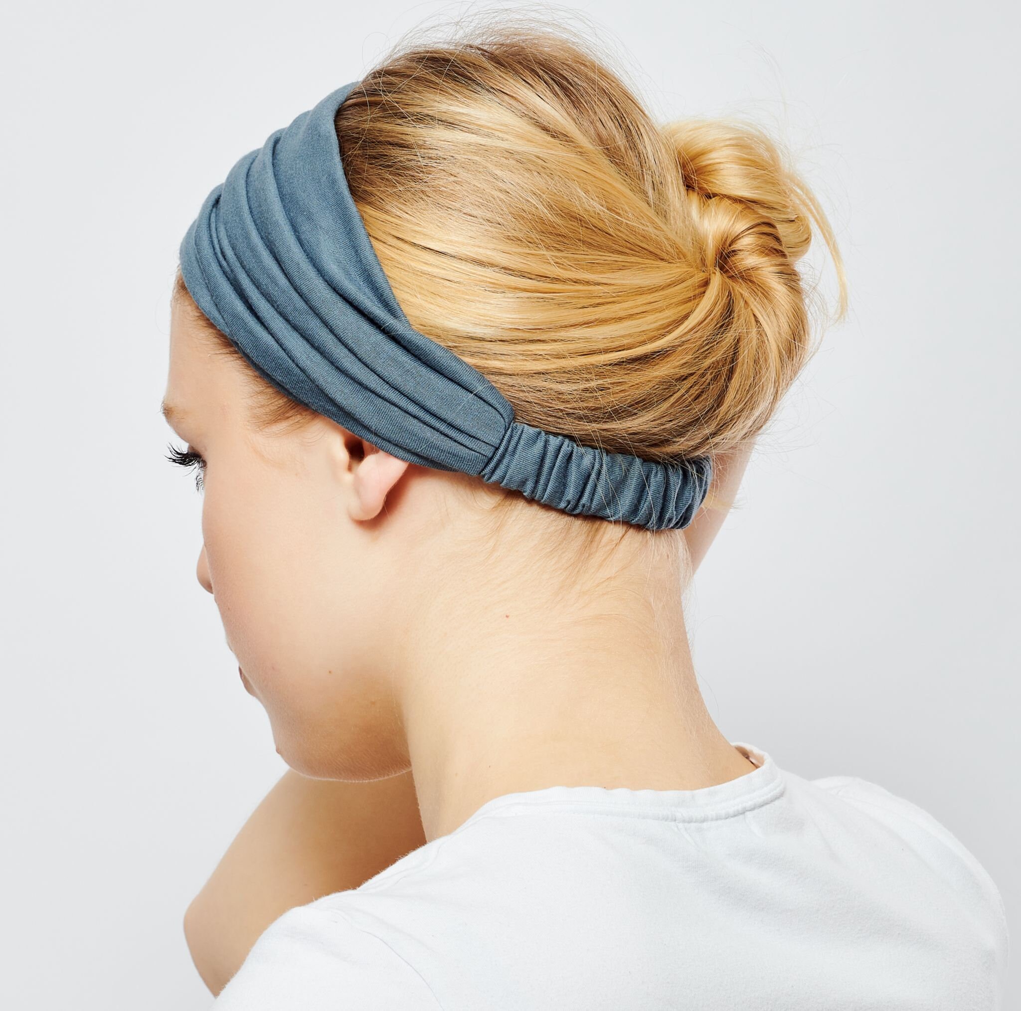 Grey Headband Wide Cotton Elasticated back Jersey Headwrap