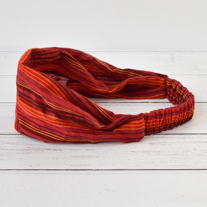 Nepalese Bandana Red Stripe Cotton Headband image 4