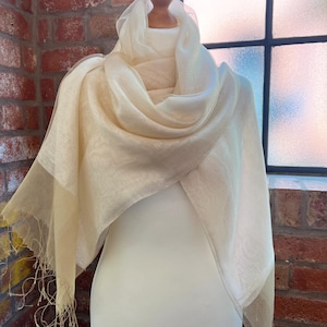 Organza Wrap in Cream Silk Crepe & Gold Organza Sophia Tasselled Special Occasion Scarf