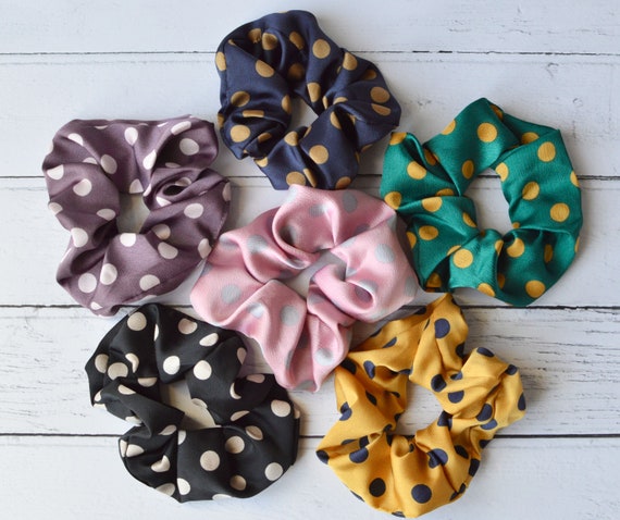 Scrunchie Polka Dot Silky Satin Hair Ties Spots Dots Hair