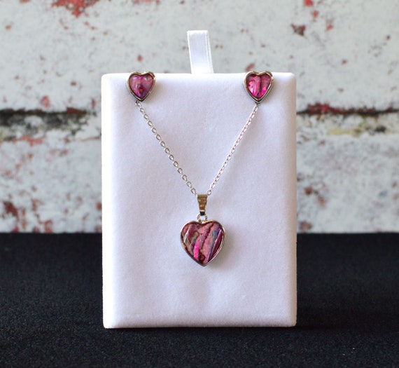 Heart Abalone Shell Necklace and Stud Earrings Set
