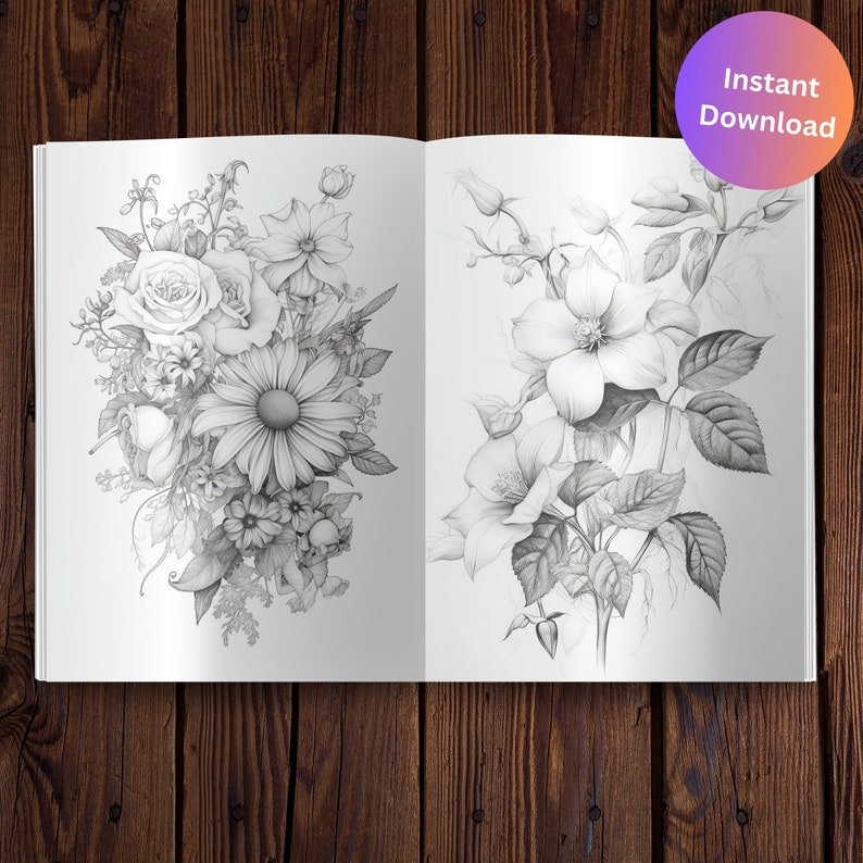 Flowers Coloring Pages for Adult Coloring Book Flowers Floral Grown up ...